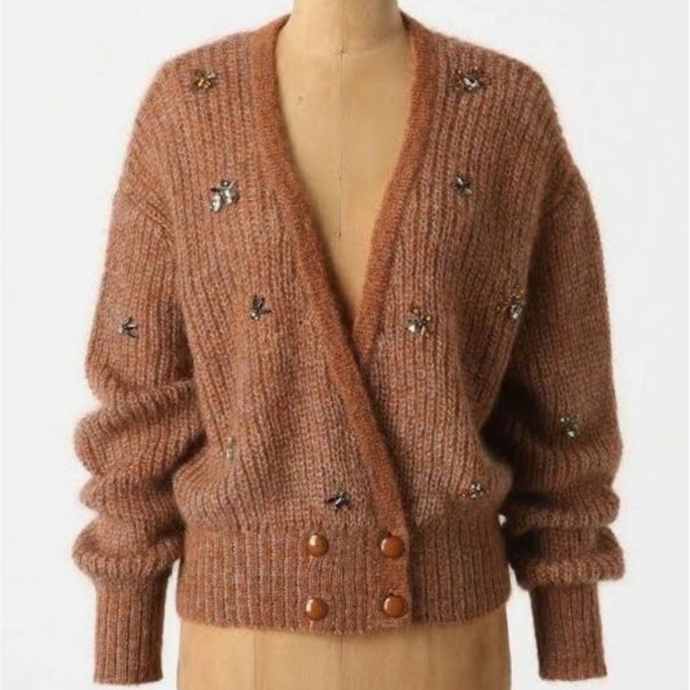 Anthropologie Charlie & Robin Nymph Jeweled Bee Cardigan Kid Mohair
